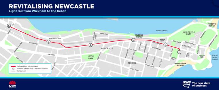 Where the proposed light rail would run.  Revitalising Newcastle