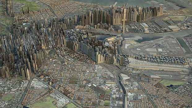 ASBEC has been calling for a Minster for Cities since 2011. Image: A footprint of Manhattan overlaid on Melbourne to show a possible future scenario. Image: Monash University.