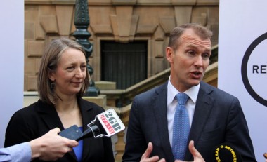 Sydney chief resilience officer Beck Dawson with NSW planning minister Rob Stokes.