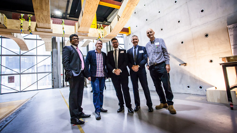 Researchers from Centre for Future Timber Structures in the Advanced Engineering Building