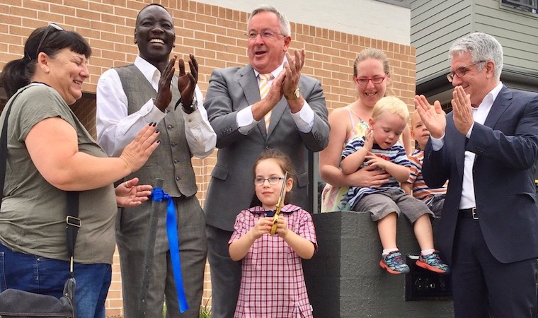 Brad Hazzard, John Nicolades and Bunya tenants