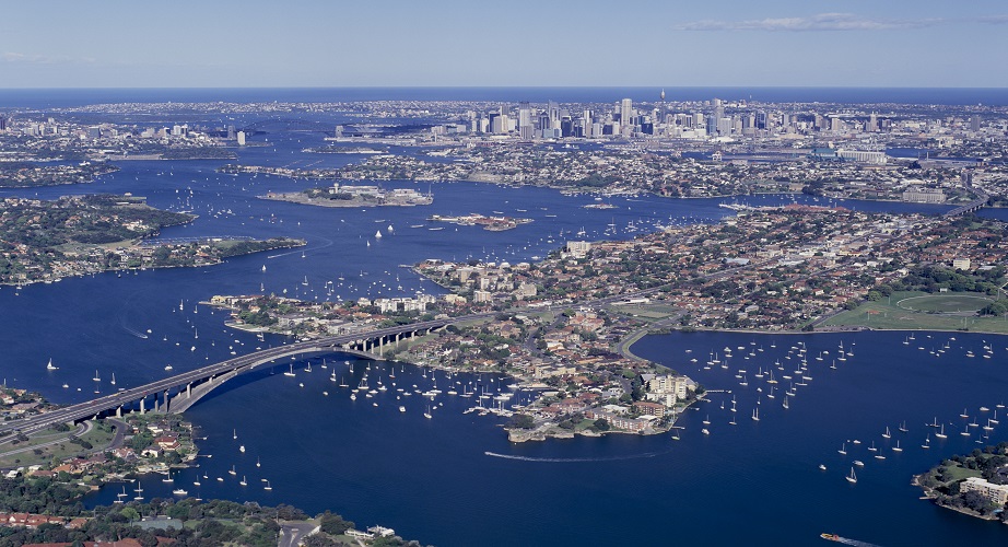 Sydney parramatta river and the Gladesville bridge aerial city