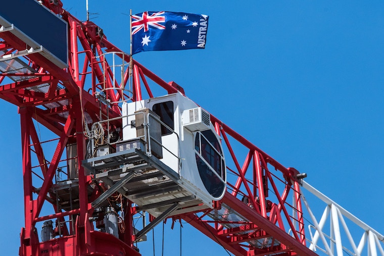 Australian flag on crane