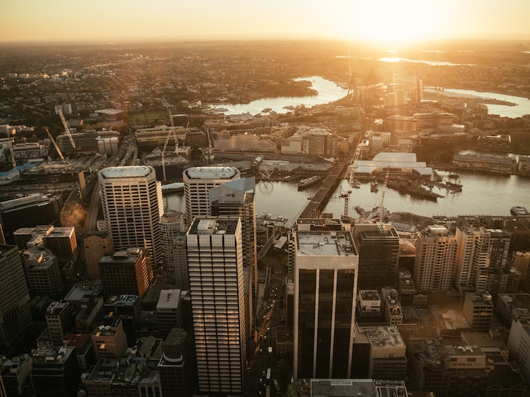 Sydney aerial shot sunset