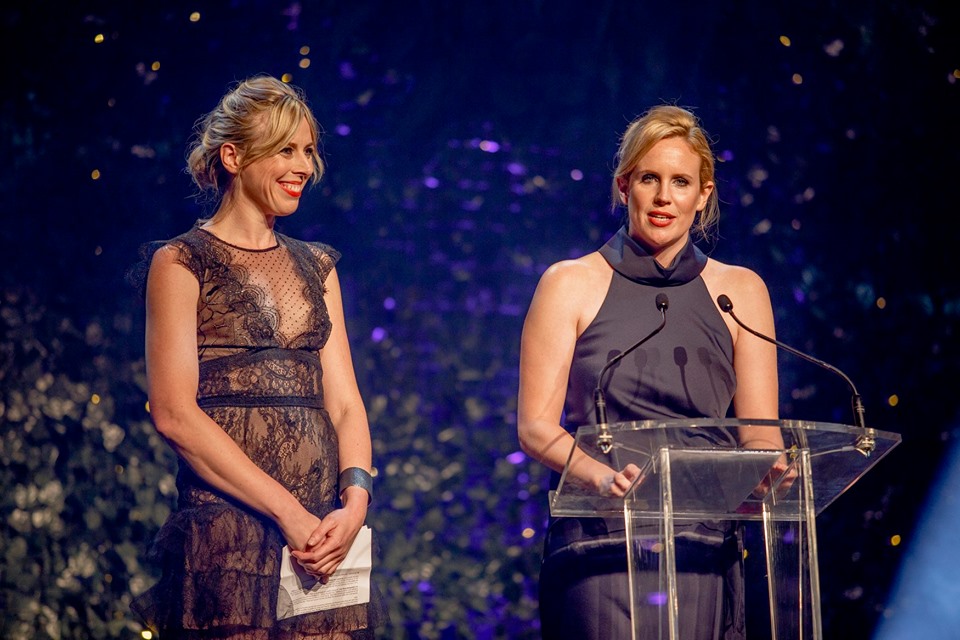 Photo of Co-presidents of the NAWIC NSW chapter Harriet Oldmeadow and Elizabeth Brookes presenting awards