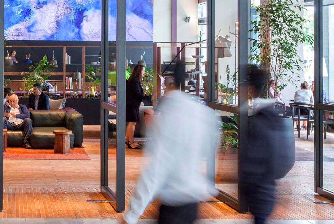 busy office building foyer