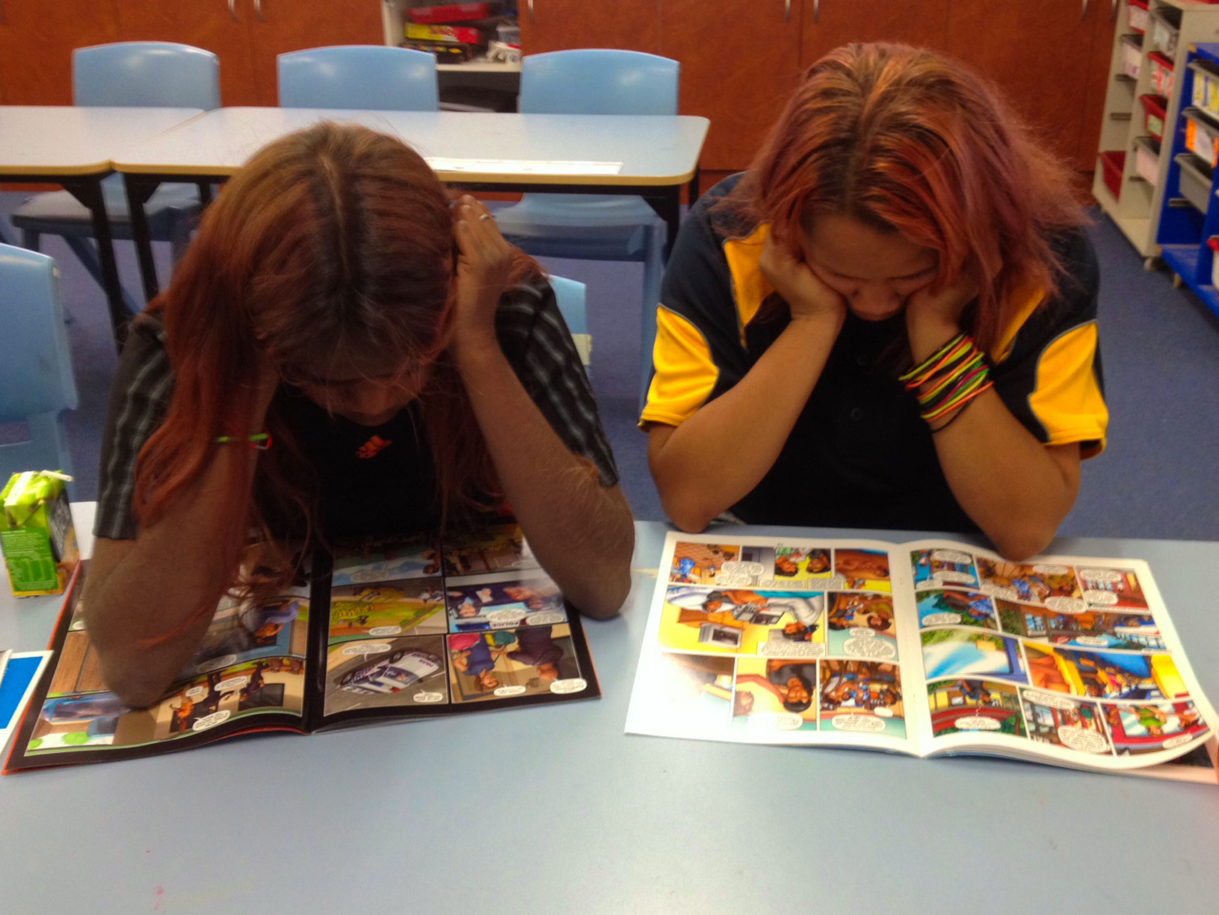 Children reading comic books