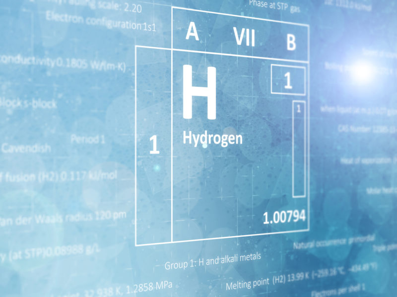 Elemental hydrogen concept from the periodic table of chemical elements. Light blue background.