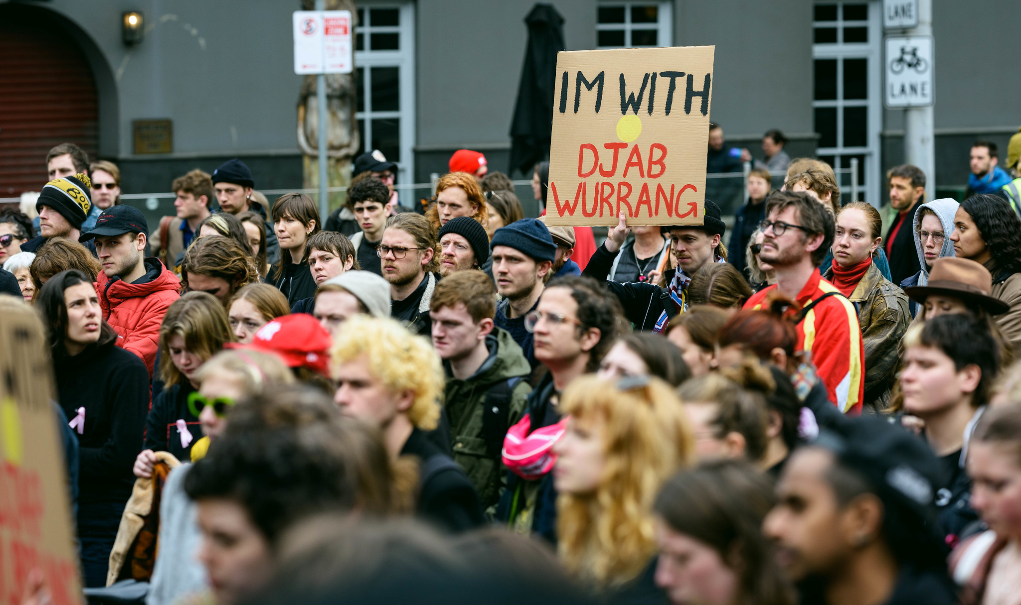 crowd protesting Djab wurrung tree removal