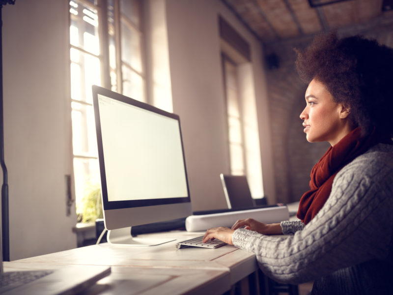 woman working on computer in office