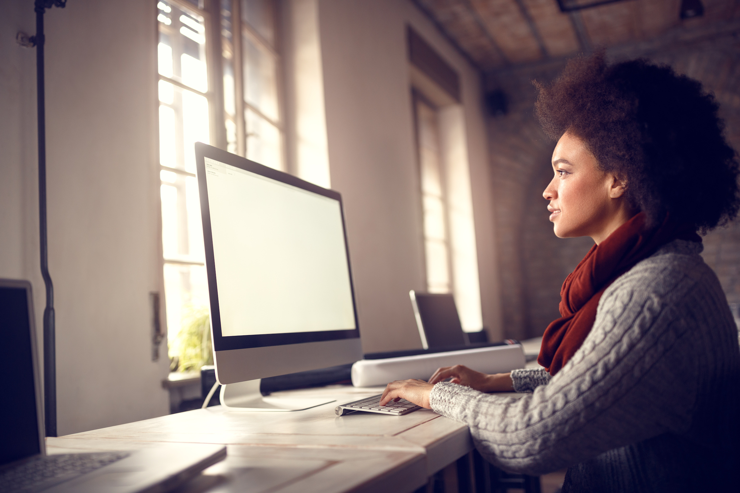 woman working on computer in office