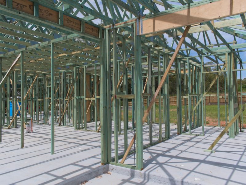 New house under construction with the frame build