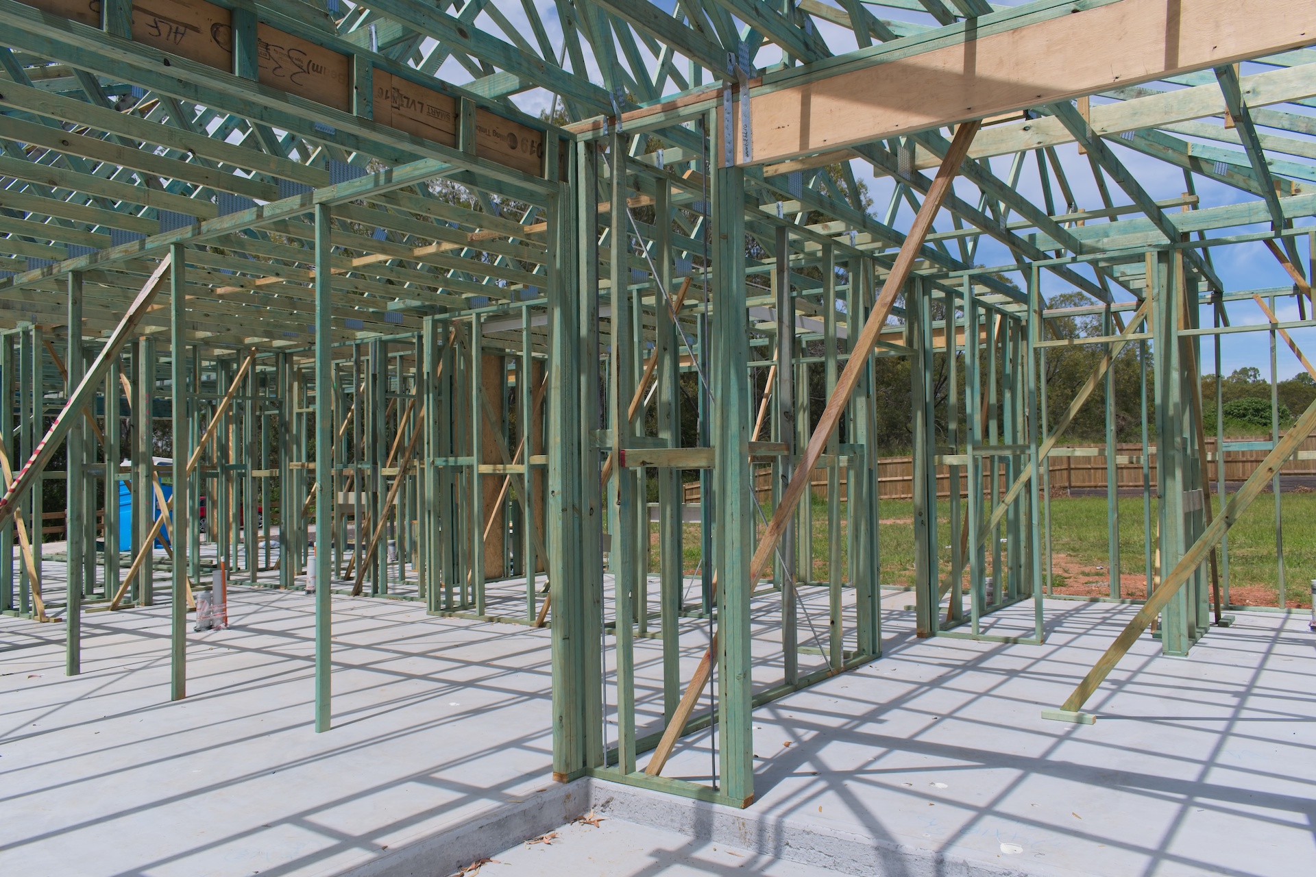 New house under construction with the frame build