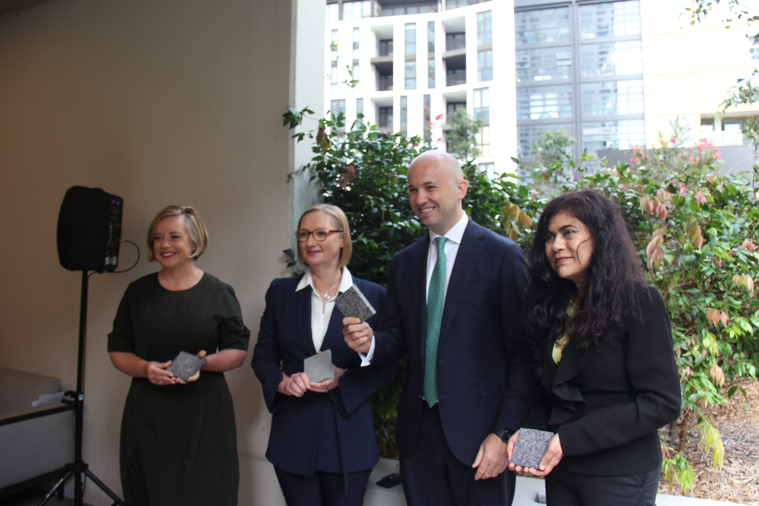 Linda Scott, City of Sydney; Susan Lloyd-Hurwitz, Mirvac; Minister Matt kean; Professor Veena Sahajwalla