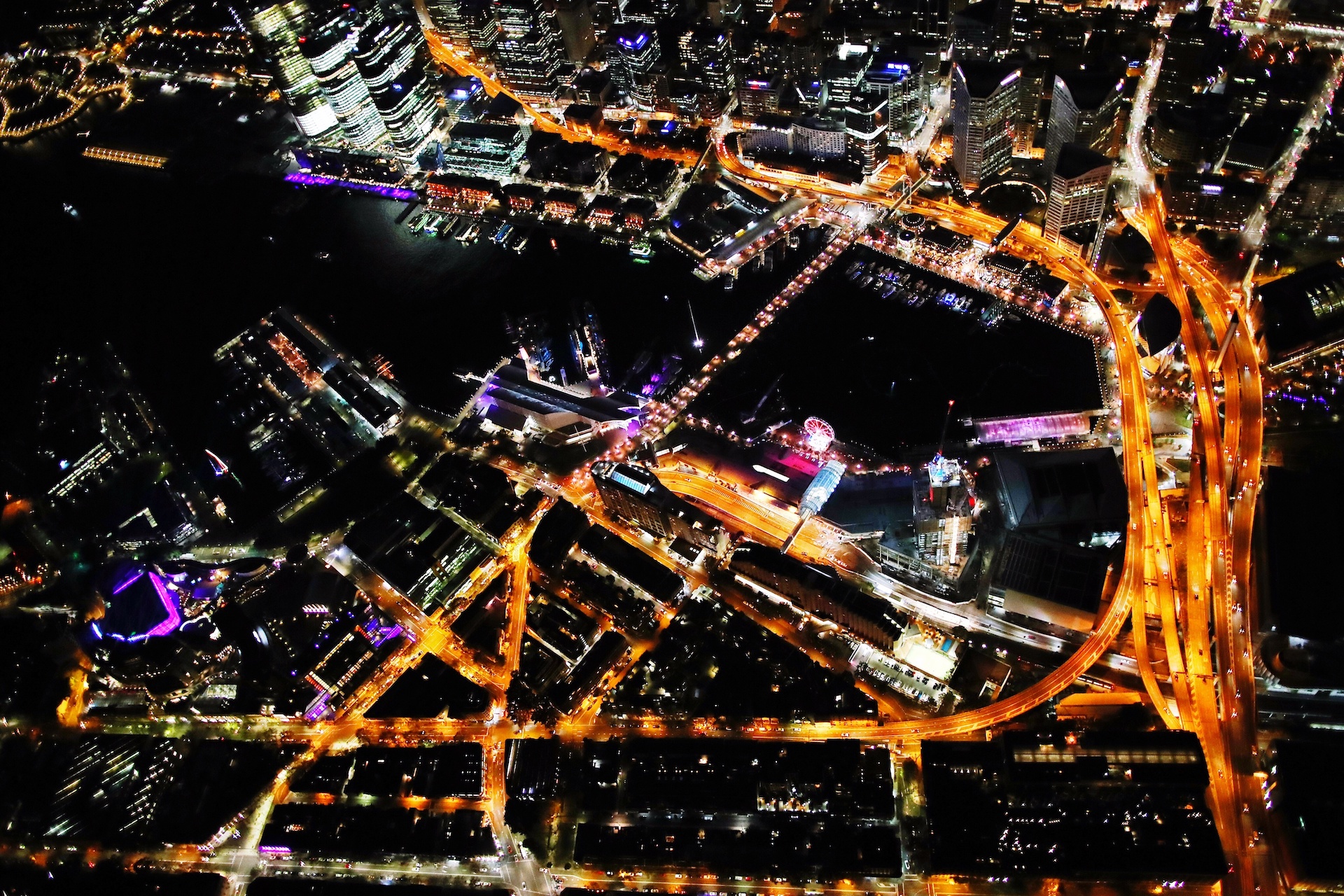 High Angle View Of Illuminated City At Night