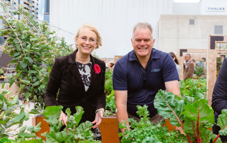 Lord Mayor Sally Capp and Skyfarm Director Brendan Condon