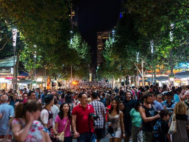 A crowd in Swanston Street