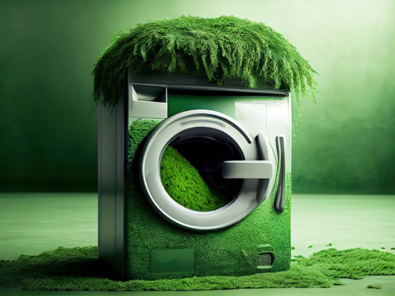 Greenwashing or green sheen concept with washing machine