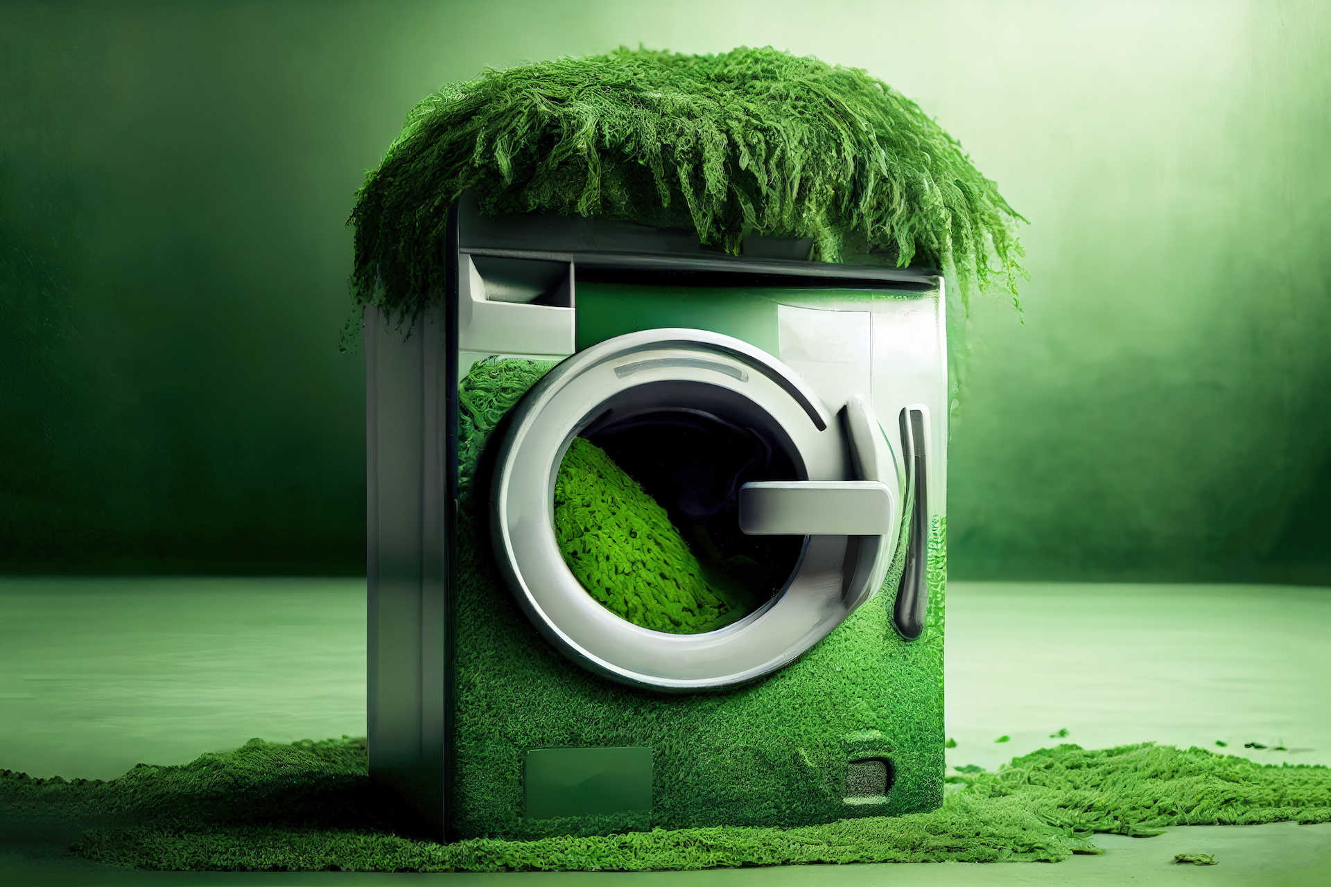 Greenwashing or green sheen concept with washing machine