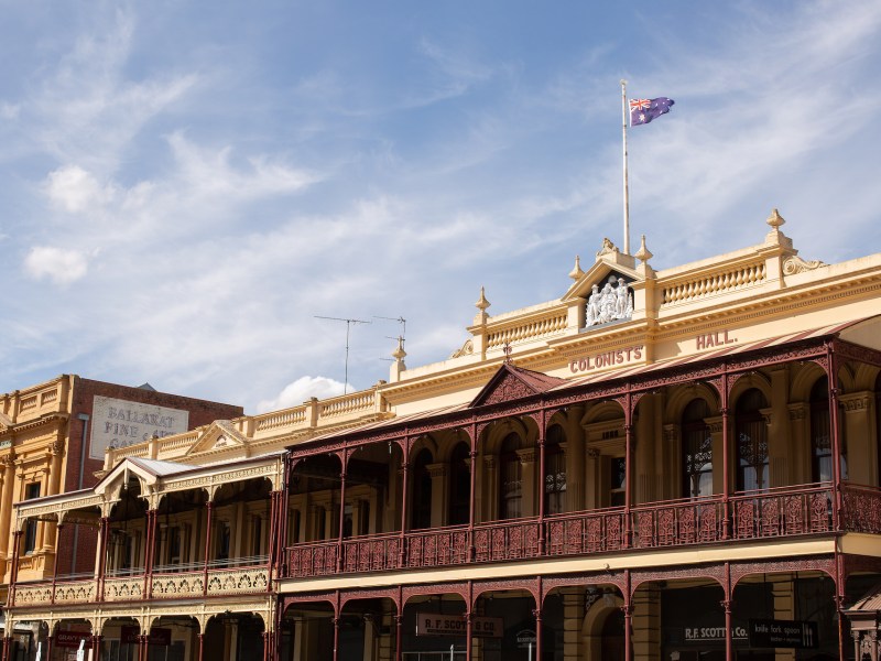 Ballarat, Australia, March 15, 2017: Exterior view of historic buildings in the rural Victorian historic gold mining town of Ballarat, Victoria, Autralia