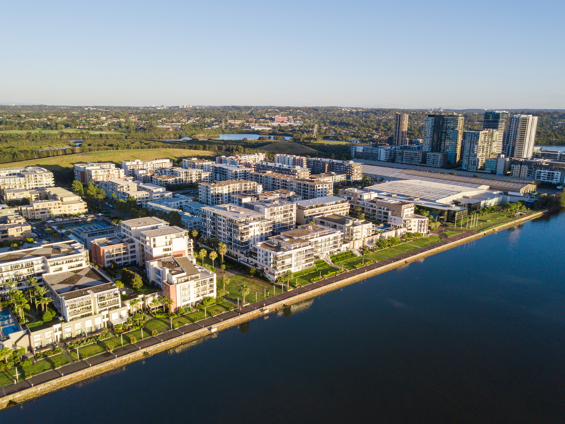 Aerial view of Homebush Bay, Sydney, Australia.