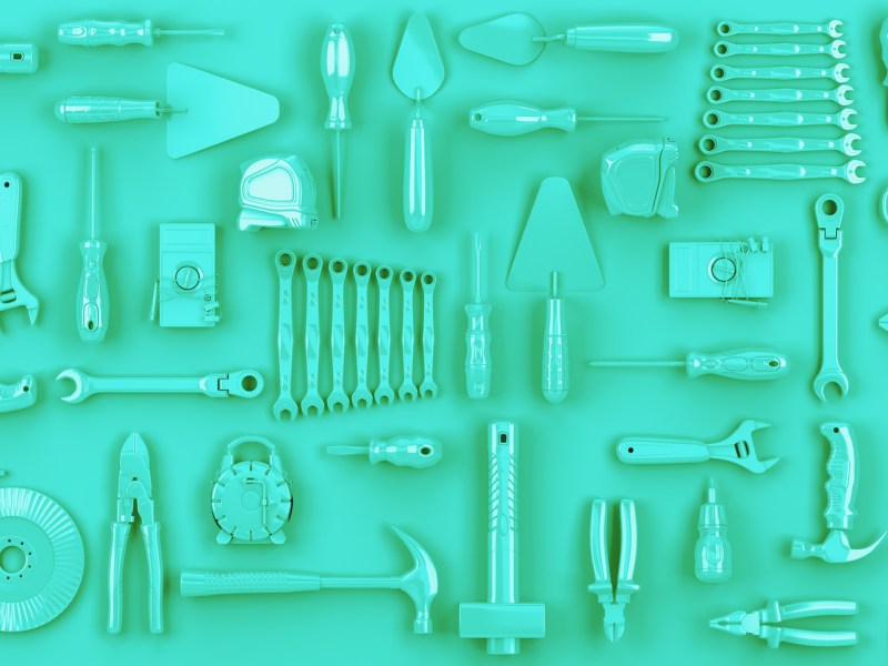 colored blue tools set background concept of repair tools warehouse promotion 3d render