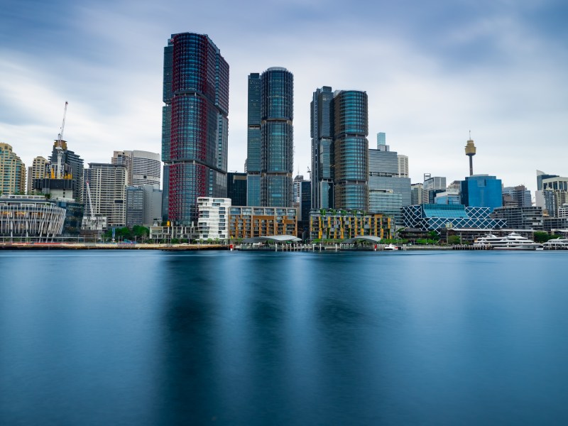 Panoramic view of Sydney Harbour and City Skyline of Darling Harbour and Barangaroo Australia