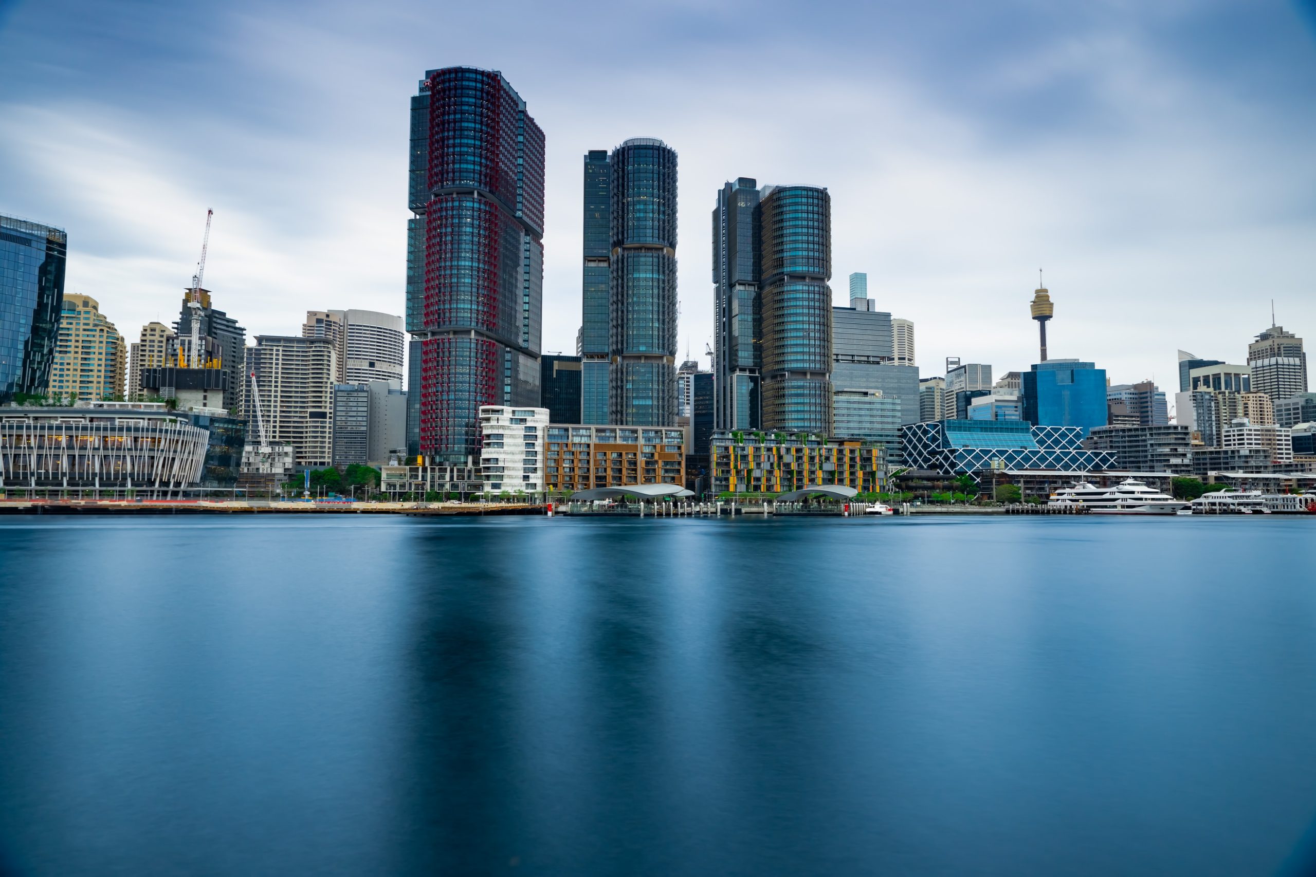 Panoramic view of Sydney Harbour and City Skyline of Darling Harbour and Barangaroo Australia