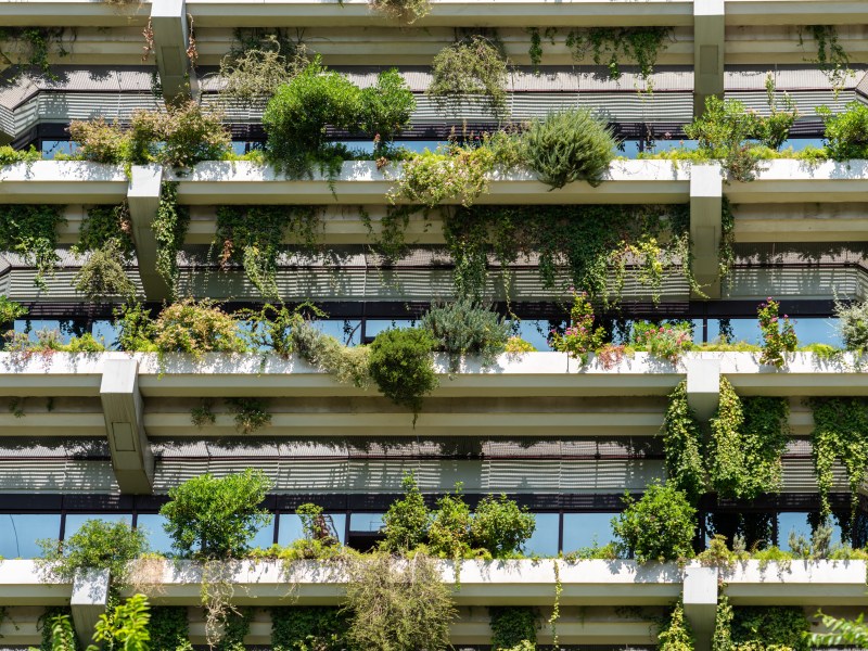Green Building Facade Details In Barcelona, Spain